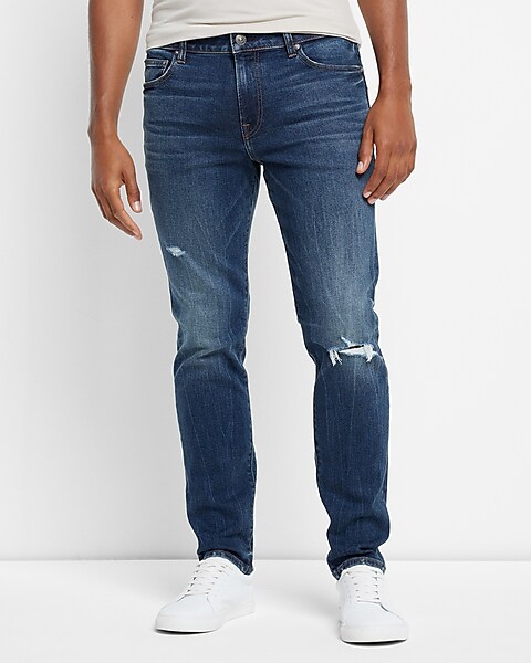 Men Distressed Denim Pants Stretch Slim Bootcut Jeans Trousers Button  Detail Fit