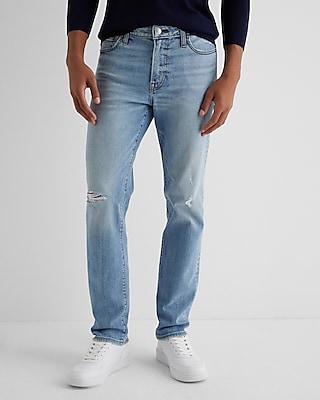 Slim Light Wash Ripped Hyper Stretch Jeans