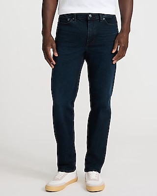 slim straight dark wash stretch jeans