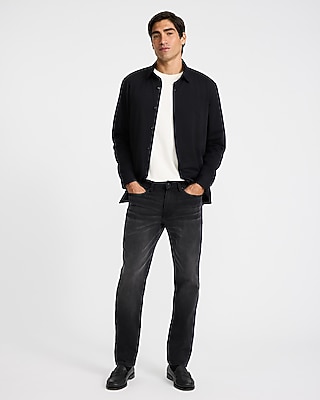 Slim Straight Black Wash Flex Fleece Jeans