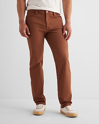 slim straight rust brown hyper stretch jeans