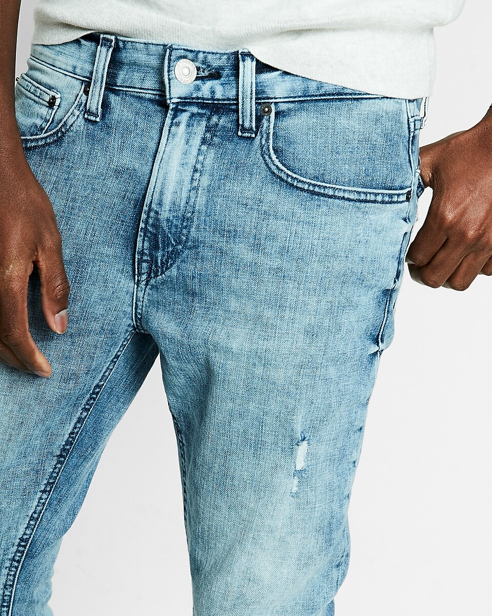 Skinny Light Wash Distressed Stretch Jeans | Express