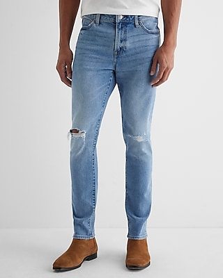 skinny light wash ripped hyper stretch jeans