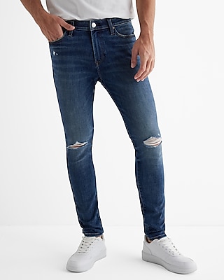 Slim Ripped Dark Wash Stretch Jeans