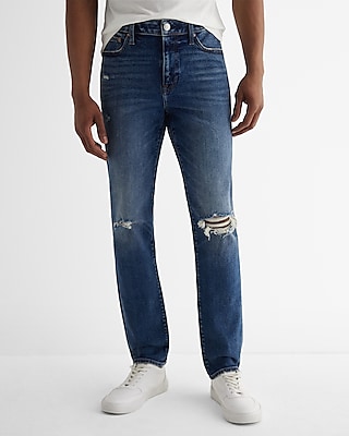 Slim Ripped Dark Wash Stretch Jeans