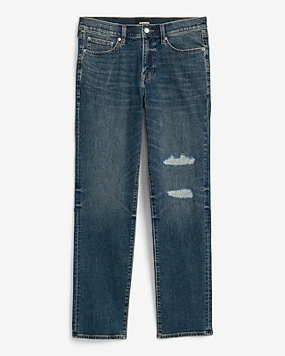 Straight Distressed Indigo Tint Jeans