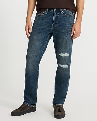 Straight Distressed Indigo Tint Jeans