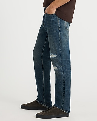 Straight Distressed Indigo Tint Jeans