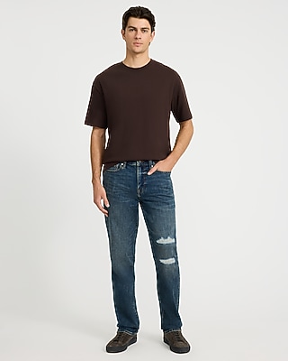 Straight Distressed Indigo Tint Jeans