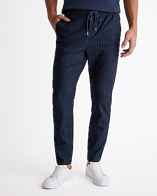 Navy Striped Linen-blend Drawstring Elastic Waist Jogger | Express
