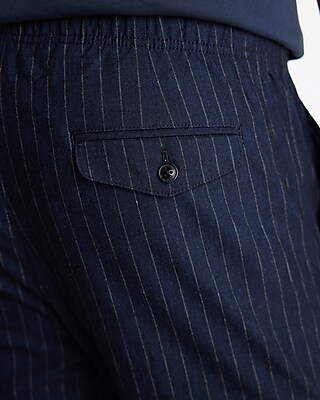 Navy Striped Linen-blend Drawstring Elastic Waist Jogger | Express