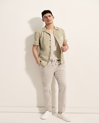 Linen-blend Drawstring Elastic Waist Pant Express