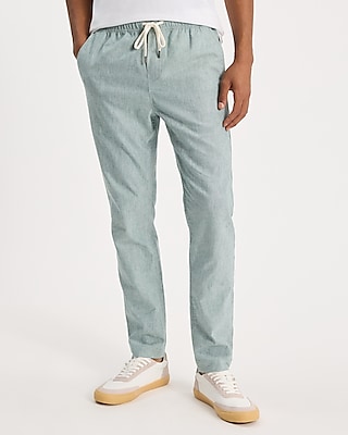 Linen-Blend Drawstring Elastic Waist Pant