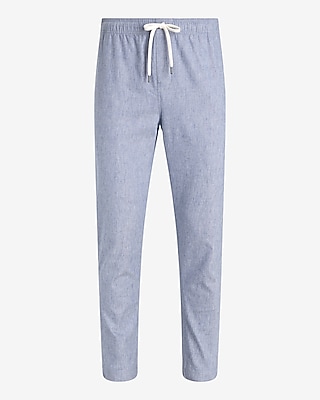 Linen-Blend Drawstring Elastic Waist Pant