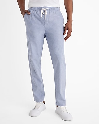 Linen-Blend Drawstring Elastic Waist Pant