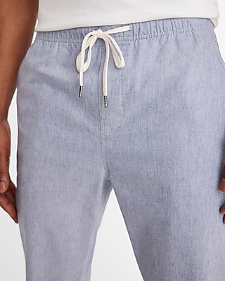 Linen-Blend Drawstring Elastic Waist Pant