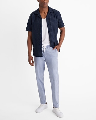 Linen-Blend Drawstring Elastic Waist Pant