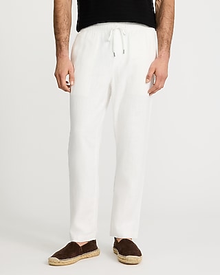 Linen-Blend Drawstring Elastic Waist Pant