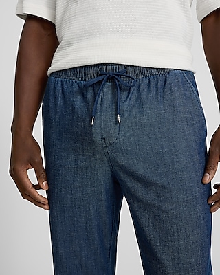 Chambray Drawstring Elastic Waist Pant