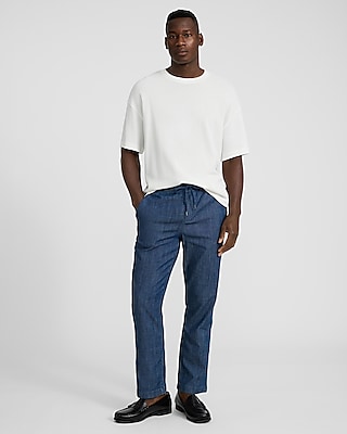 Chambray Drawstring Elastic Waist Pant