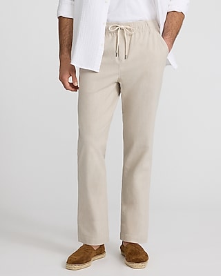 Linen-blend Drawstring Elastic Waist Pant | Express