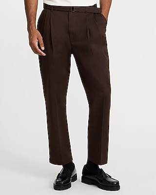 Belted Tapered Ankle Pleated Chino Pant
