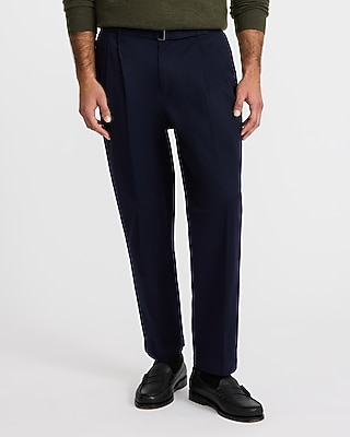 Belted Tapered Ankle Pleated Chino Pant Express