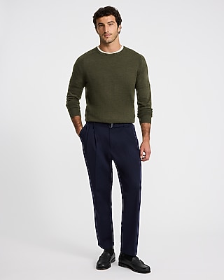 Belted Tapered Ankle Pleated Chino Pant