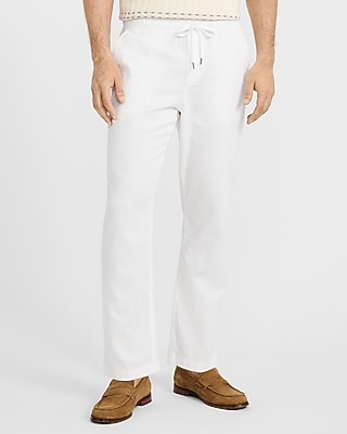 Straight Linen-blend Drawstring Elastic Waist Pant | Express