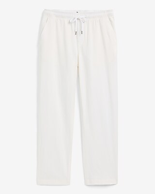 Straight Linen-blend Drawstring Elastic Waist Pant