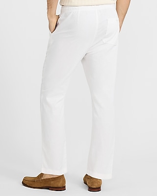 Straight Linen-blend Drawstring Elastic Waist Pant