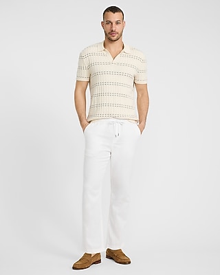 Straight Linen-blend Drawstring Elastic Waist Pant