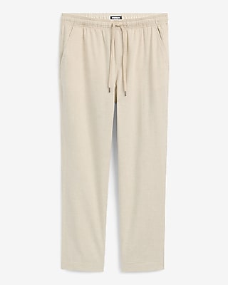 Straight Linen-blend Drawstring Elastic Waist Pant