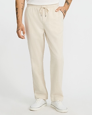 Straight Linen-blend Drawstring Elastic Waist Pant