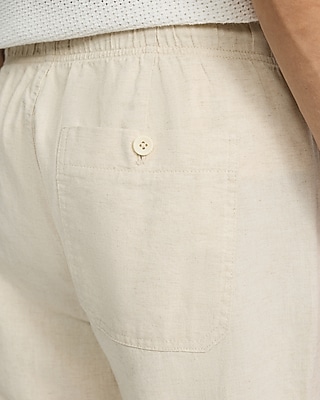 Straight Linen-blend Drawstring Elastic Waist Pant