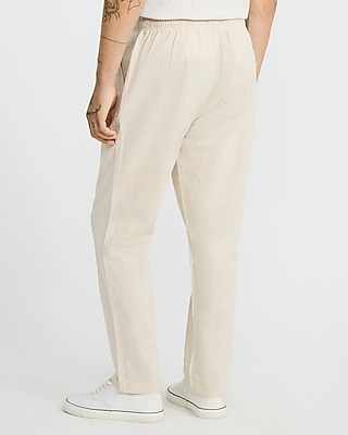 Straight Linen-blend Drawstring Elastic Waist Pant