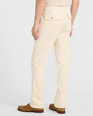 Straight Neutral Tan Flat Front Cotton Pant