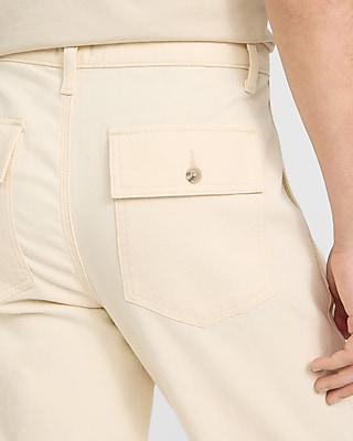 Straight Neutral Tan Flat Front Cotton Pant
