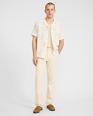 Straight Neutral Tan Flat Front Cotton Pant