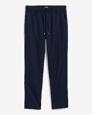 Straight Linen Cotton Navy Drawstring Elastic Waist Pant