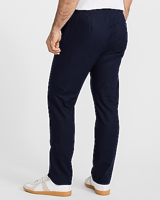 Straight Linen Cotton Navy Drawstring Elastic Waist Pant