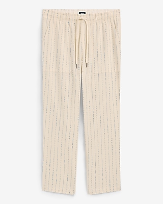 Slim Textured Ticking Striped Drawstring Elastic Waist Pant