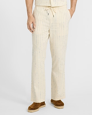 Slim Textured Ticking Striped Drawstring Elastic Waist Pant