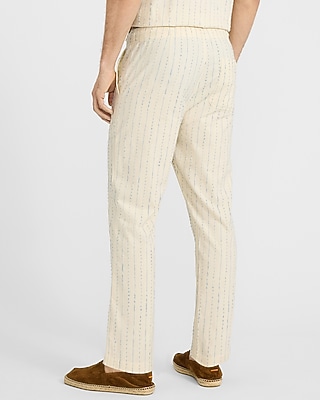 Slim Textured Ticking Striped Drawstring Elastic Waist Pant