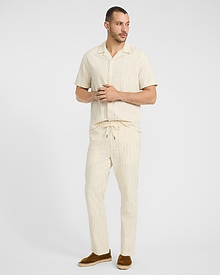 Slim Textured Ticking Striped Drawstring Elastic Waist Pant