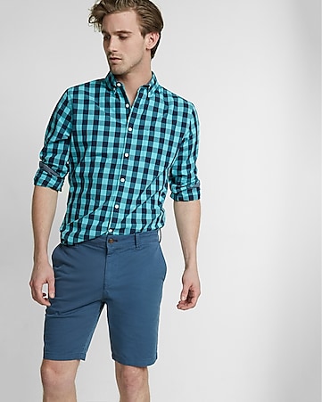 Slim Fit 9 Inch Flex Stretch Garment Dyed Twill Shorts | Express