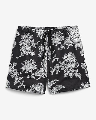 Contrast Floral Mesh Drawstring Elastic Waist Shorts
