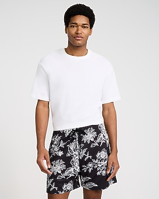 Contrast Floral Mesh Drawstring Elastic Waist Shorts