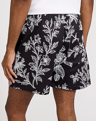 Contrast Floral Mesh Drawstring Elastic Waist Shorts