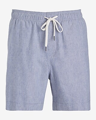 7" Linen-Blend Drawstring Elastic Waist Shorts